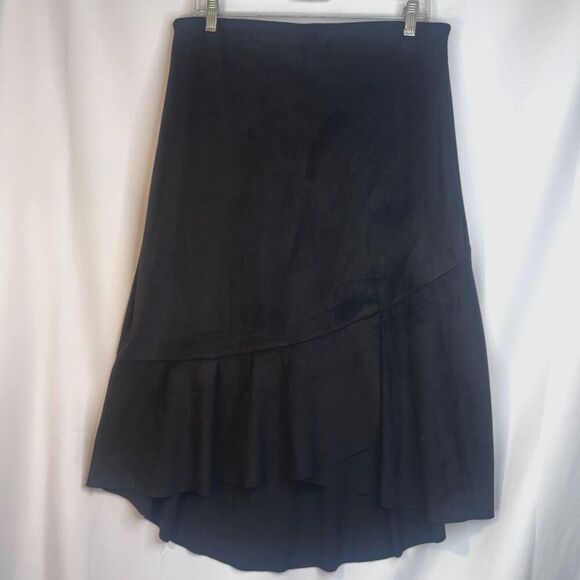 Kensie Black Faux Suede Aline Asymmetrical Ruffles Contemporary Midi Size XL - Picture 9 of 9